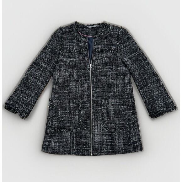 Size 6 J.Crew Tweed Swing Lady Coat Black Wool Blend Fringe Trim Coat MSRP $198 - Picture 1 of 13